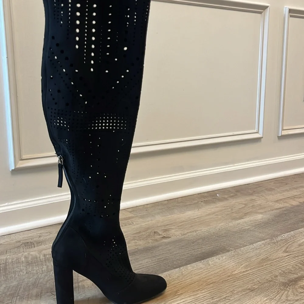 Steve Madden Eden Black Suede Cutout Over‎ the Knee Boots